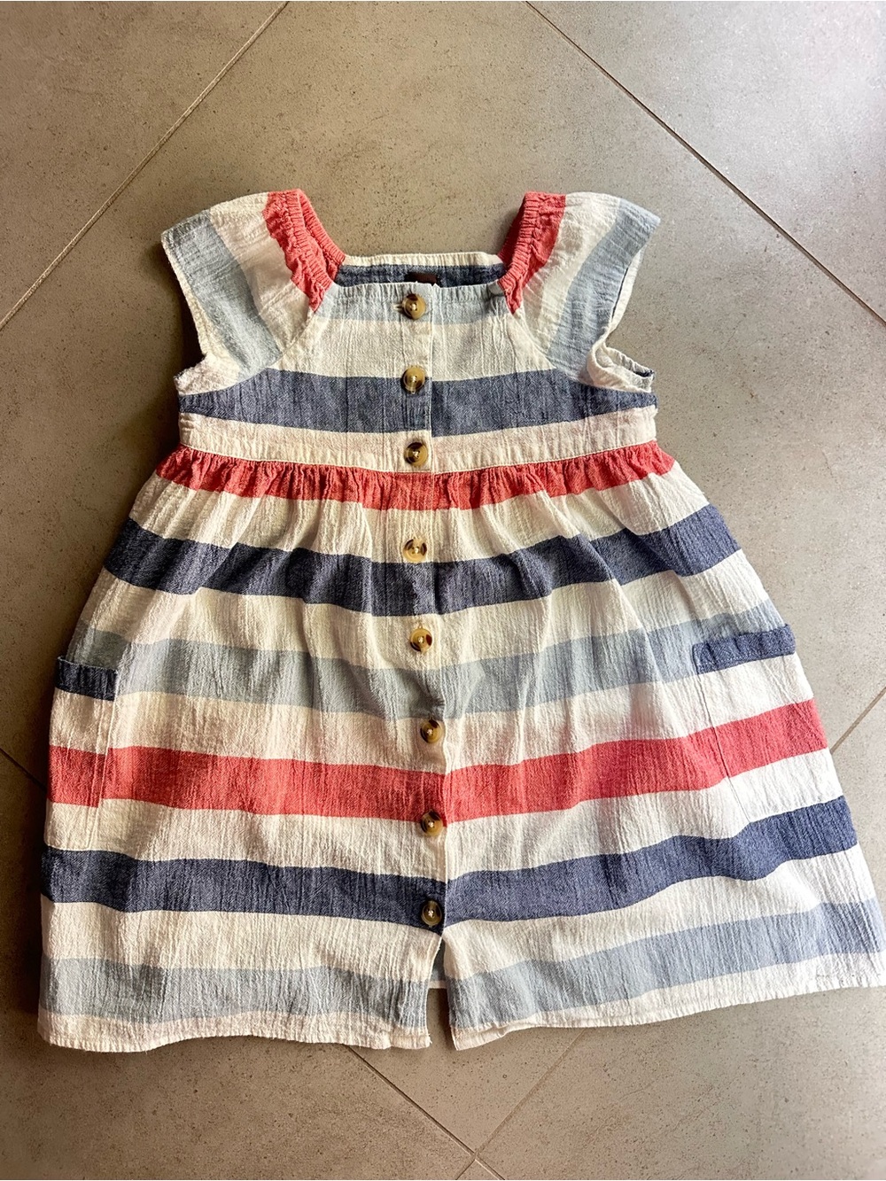 Tea Collection size 6 Chalk Stripe Button Front red white and blue dress